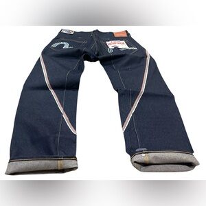 Vtg Evisu seldvage denim polka dots‎ logo